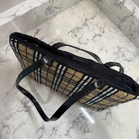 Plaid beaded Burberry-print Tote Bag with Black Straps - Picture 6 of 15